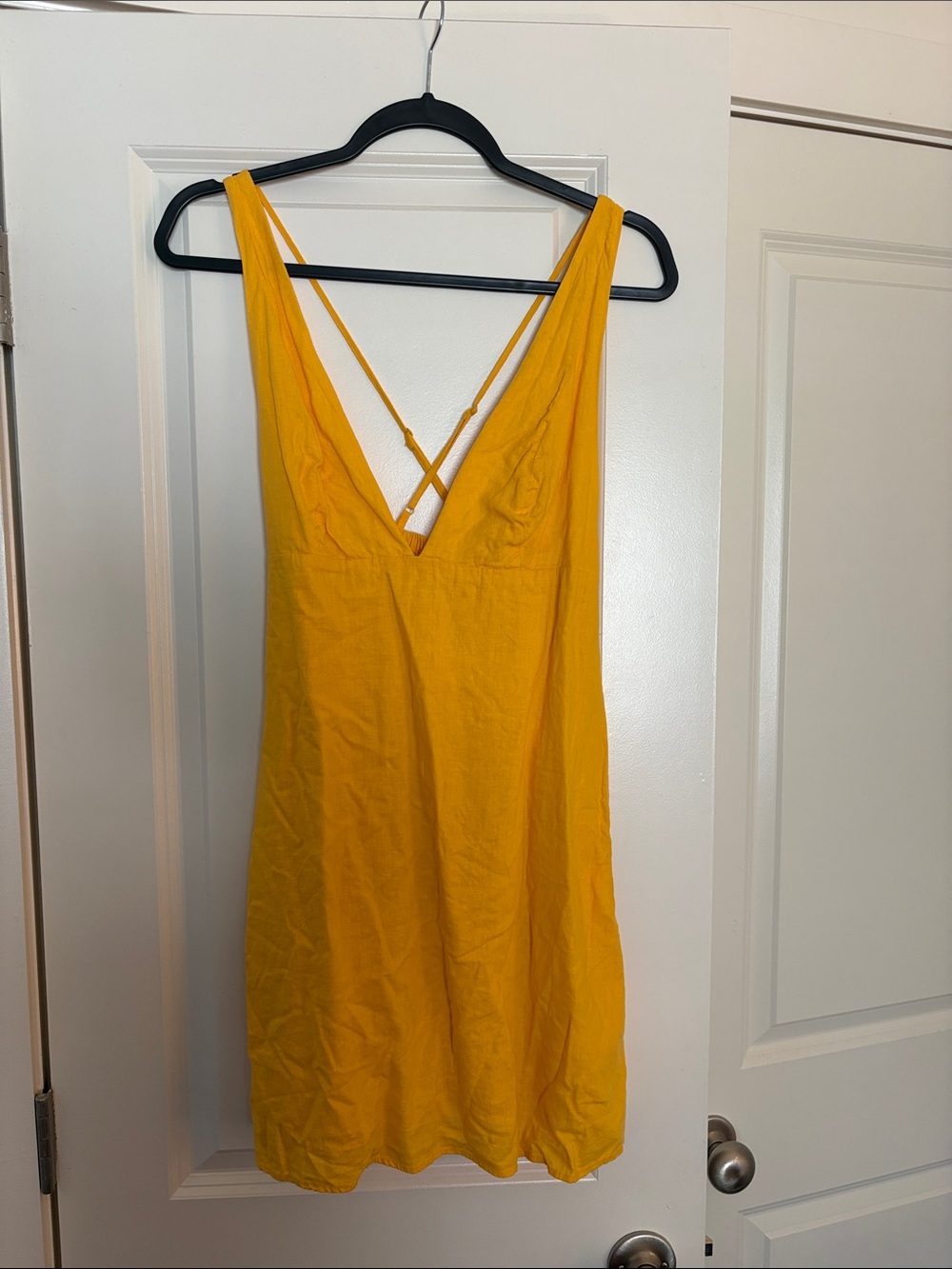 Urban Outfitters Yellow V-Neck Slip Dress with Crisscross Back
